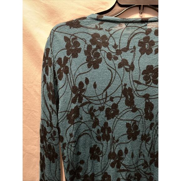 Garnet Hill Merino Wool Cardigan Sweater Women’s Medium Teal Floral Fairy Light - Picture 10 of 13